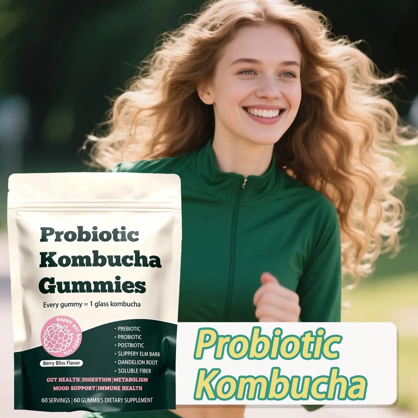 Glo Vous Probiotic Kombucha Gummies – 60 Gummies, with Prebiotics, Postbiotics & Fiber,Includes Slippery Elm, Dandelion Root & MCT Oil,Supports Digestive Health, Bloating Relief & Gut Support - Maple Wellness Supplements