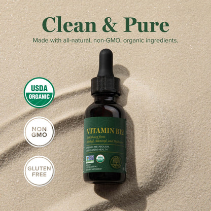 Global Healing Center - Vitamin B12 Sublingual 5000 MCG Organic Liquid Supplement, Methylcobalamin, Adenosylcobalamin, Hydroxo Long-Lasting Energy - Maple Wellness Supplements