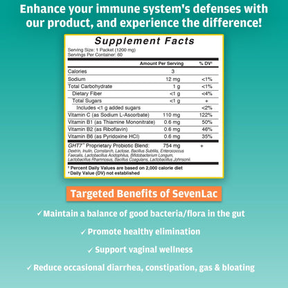 Global Health Trax SevenLac Apple Probiotic Powder Drink Mix, Probiotics for Women, Men, and Kids – Smooth Digestive Support - Relieves Constipation and Gas – 60 Packets, 2.54 Oz, Non-GMO, Gluten-Free - Maple Wellness Supplements