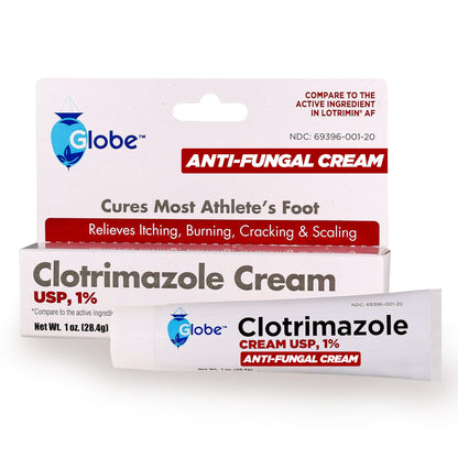 Globe Clotrimazole Antifungal Cream 1% USP (1 oz), Anti Fungal Treatment, Relieves Itching, Burning, Cracking and Scaling Associated Athletes Foot, Jock Itch, Ringworm and More - Maple Wellness Supplements