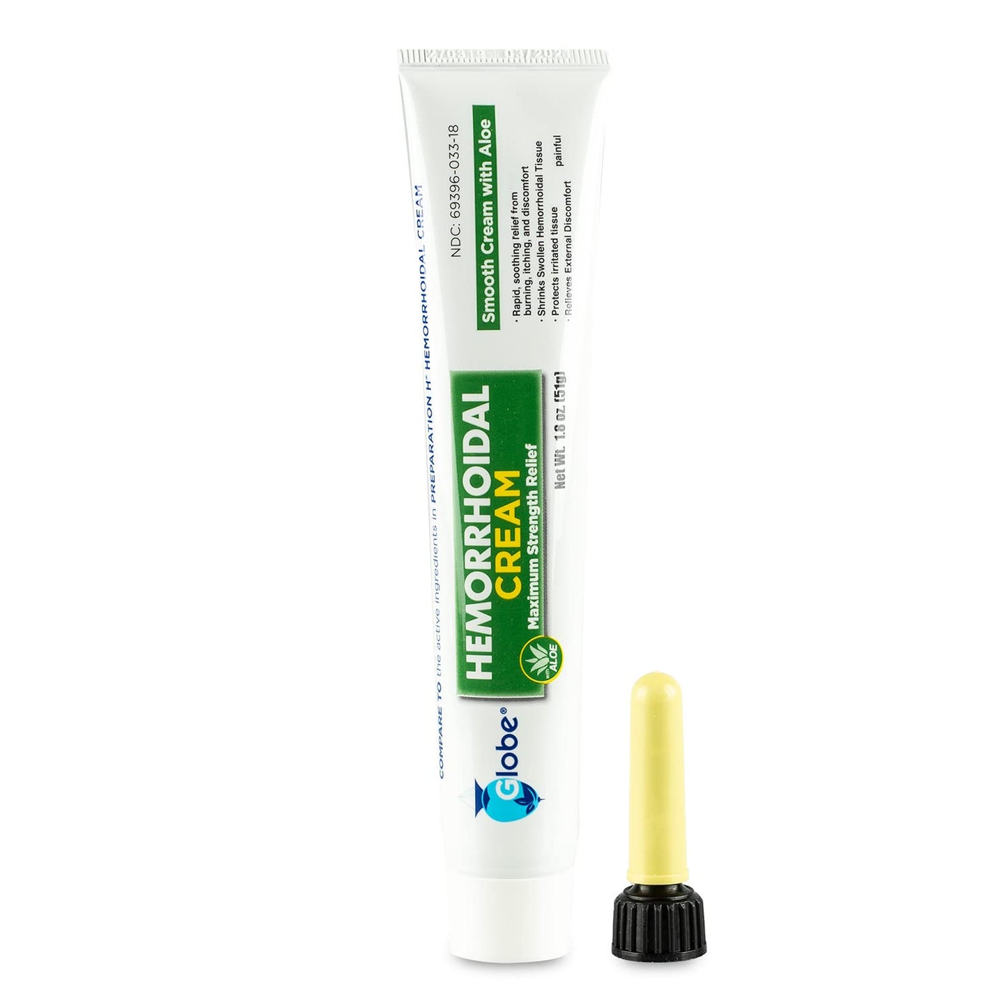Globe Hemorrhoidal Cream (2 Pack) 1.8 oz w/Applicator Phenylephrine, Pramoxine with Aloe, Relief from Burning, Itching and Discomfort of Hemorrhoids. - Maple Wellness Supplements