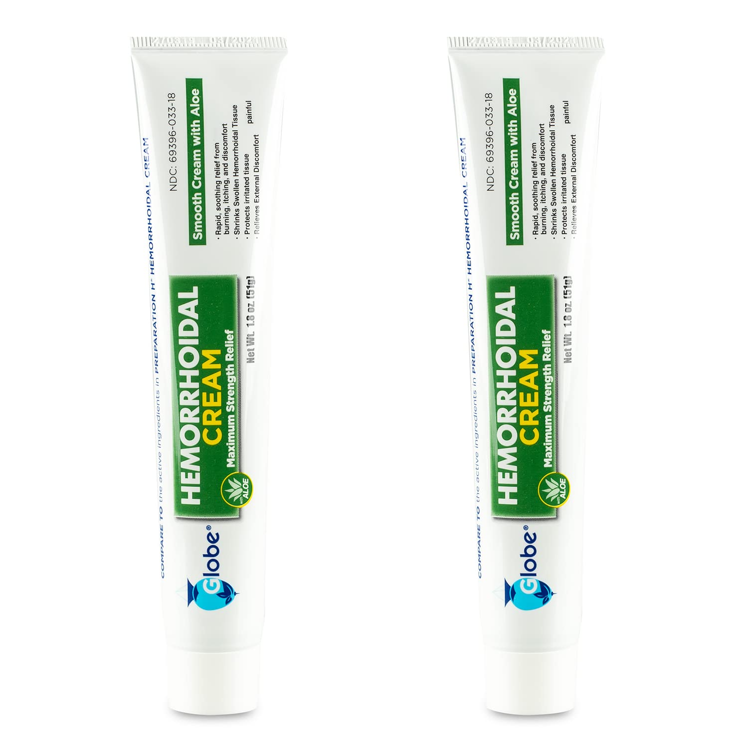 Globe Hemorrhoidal Cream (2 Pack) 1.8 oz w/Applicator Phenylephrine, Pramoxine with Aloe, Relief from Burning, Itching and Discomfort of Hemorrhoids. - Maple Wellness Supplements