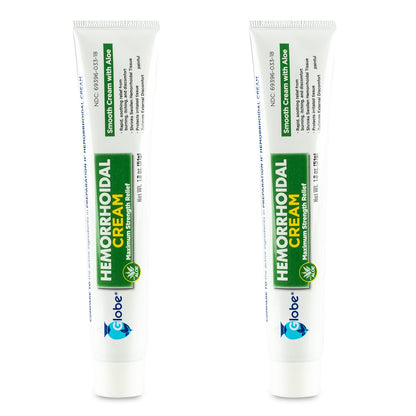 Globe Hemorrhoidal Cream (2 Pack) 1.8 oz w/Applicator Phenylephrine, Pramoxine with Aloe, Relief from Burning, Itching and Discomfort of Hemorrhoids. - Maple Wellness Supplements