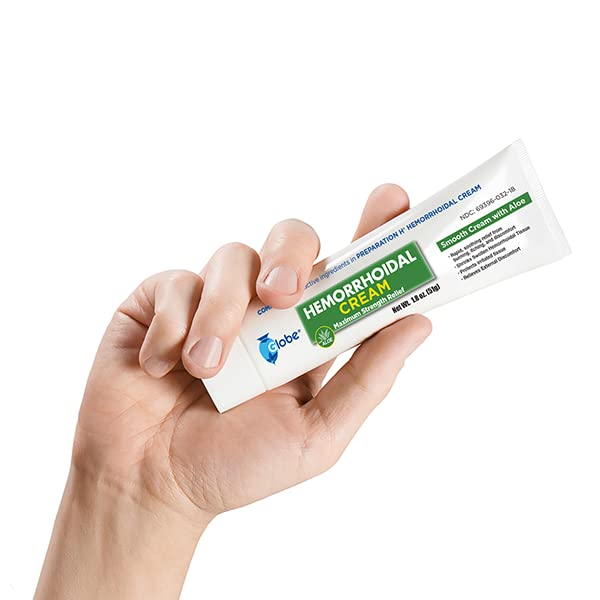 Globe Hemorrhoidal Cream (2 Pack) 1.8 oz w/Applicator Phenylephrine, Pramoxine with Aloe, Relief from Burning, Itching and Discomfort of Hemorrhoids. - Maple Wellness Supplements