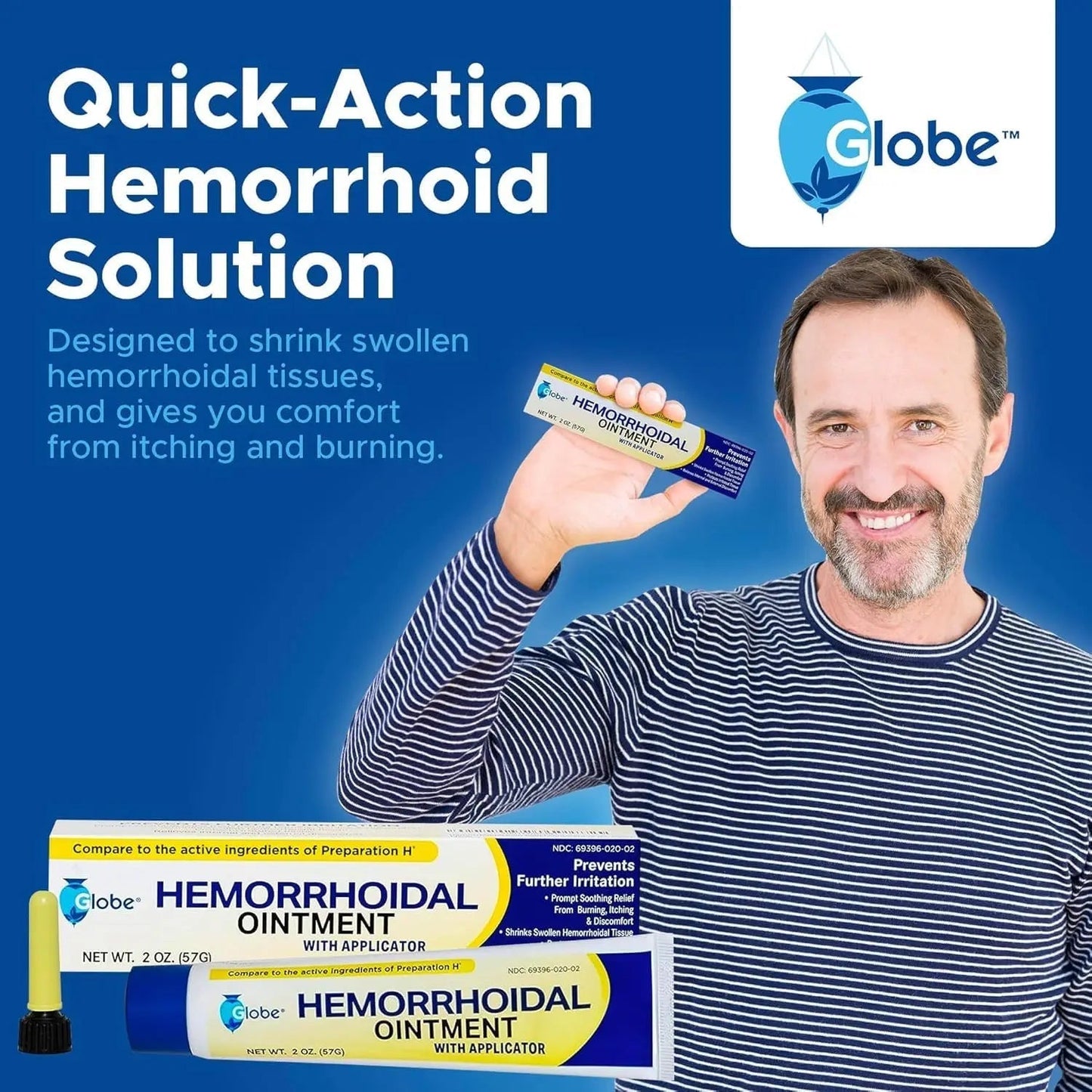Globe Hemorrhoidal Ointment, Phenylephrine HCl, Petrolatum, Mineral Oil, Relief from Burning, Itching and Discomfort of Hemorrhoids, 2 Ounces (4 Pack) - Maple Wellness Supplements