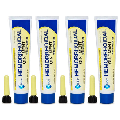 Globe Hemorrhoidal Ointment, Phenylephrine HCl, Petrolatum, Mineral Oil, Relief from Burning, Itching and Discomfort of Hemorrhoids, 2 Ounces (4 Pack) - Maple Wellness Supplements