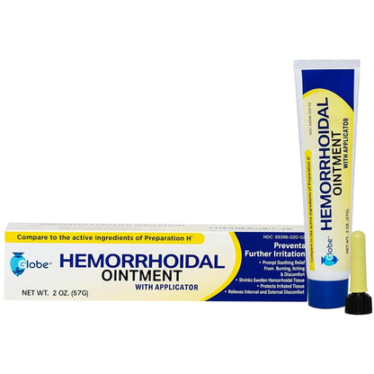 Globe Hemorrhoidal Ointment w/ Applicator, Phenylephrine HCl, Petrolatum Mineral Oil, Maximum Strength Formula for Burning, Discomfort & Itching, 2 oz - Maple Wellness Supplements