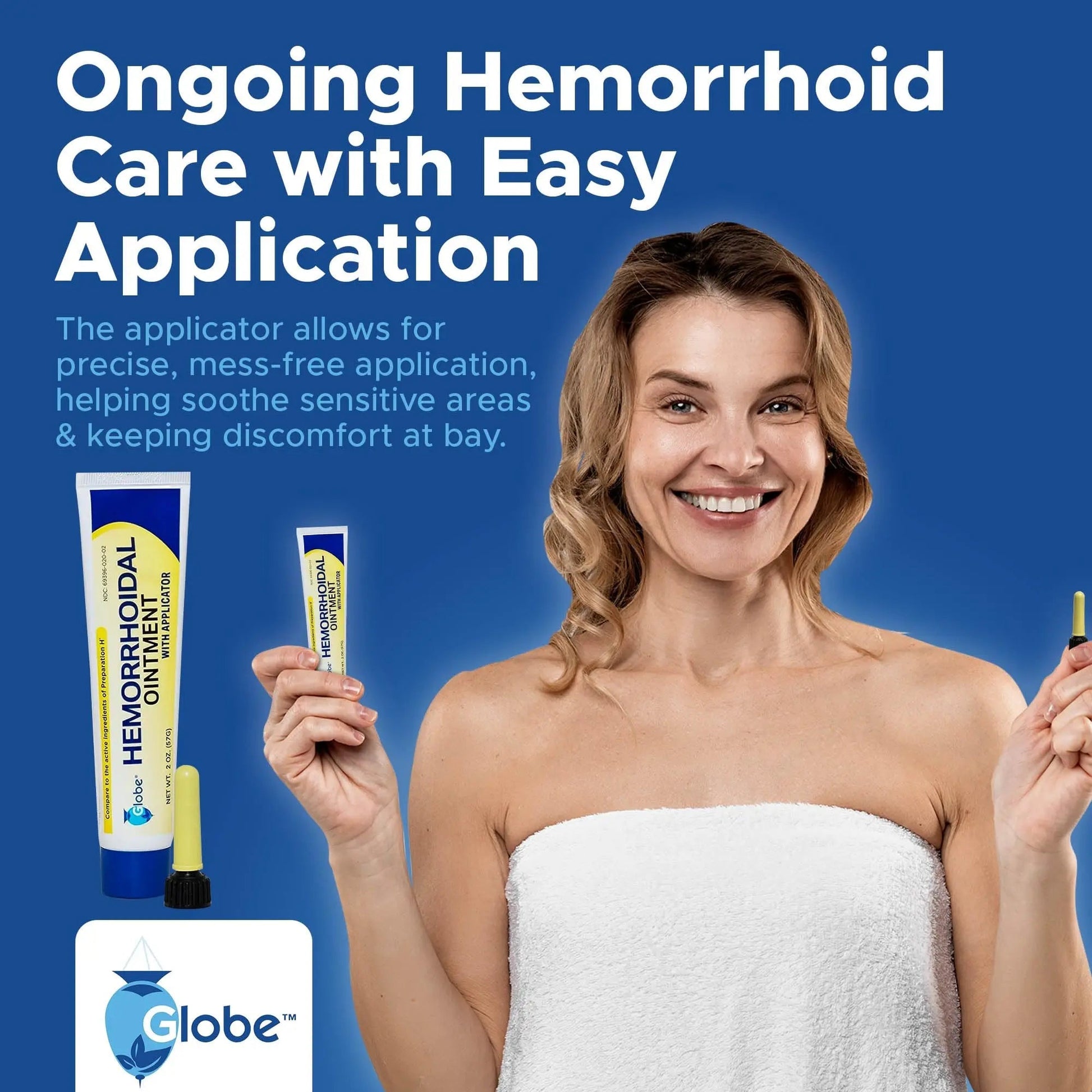 Globe Hemorrhoidal Ointment w/ Applicator, Phenylephrine HCl, Petrolatum Mineral Oil, Maximum Strength Formula for Burning, Discomfort & Itching, 2 oz - Maple Wellness Supplements