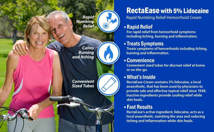 Globe RectaEase 5% Lidocaine (3 Pack) Hemorrhoid Relief Cream 1 oz Tube, Anorectal Cream, Rapid Numbing Relief, Hemorrhoid Treatment from Itch and Burn - Maple Wellness Supplements