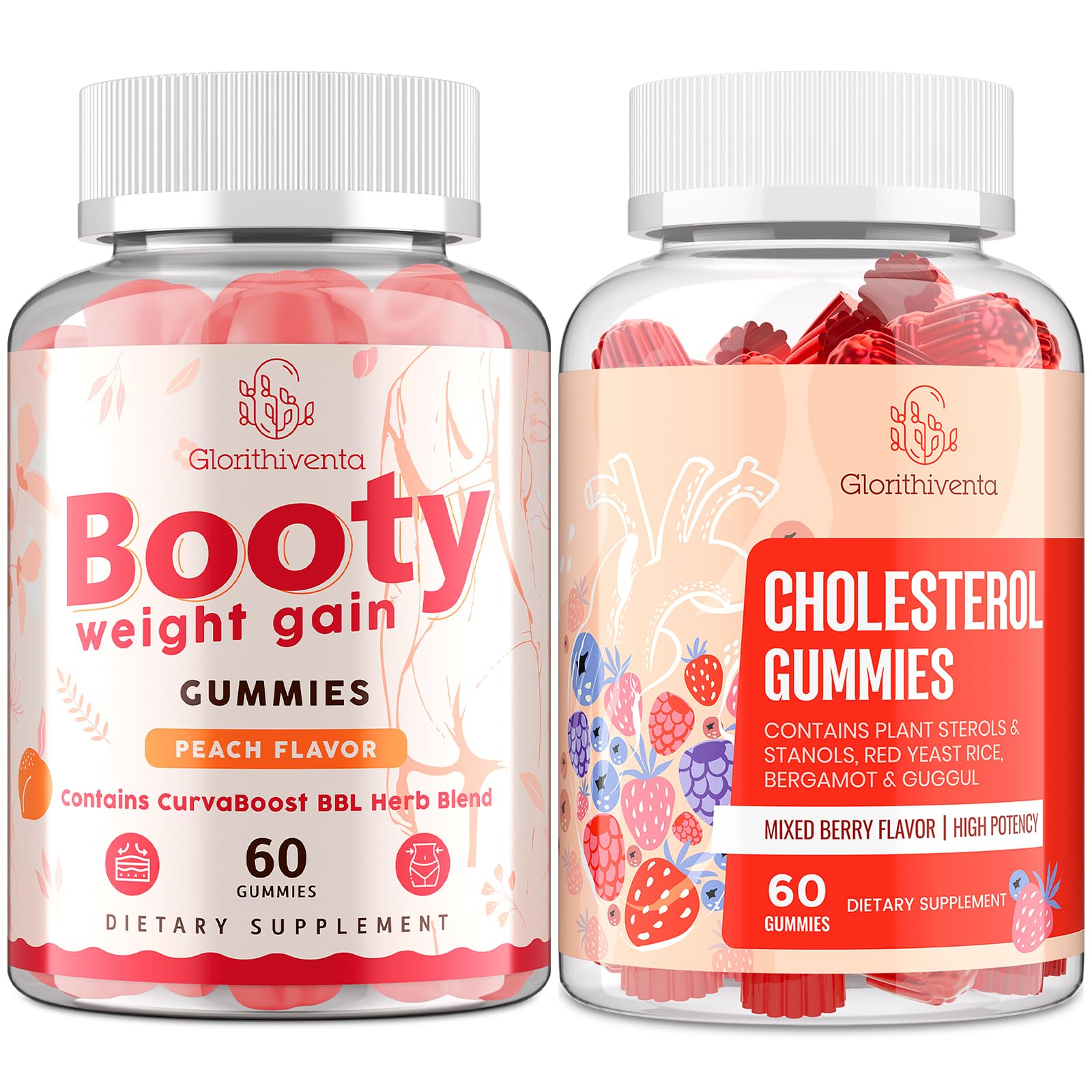 Glorithiventa Cholesterol & Booty Gummies Supplement Bundle - Plant Sterols & Stanols + CurvaBoost BBL Herb Blend & Creatine Monohydrate - Cholesterol Normal Level, Booty, Curves & Energy - Maple Wellness Supplements