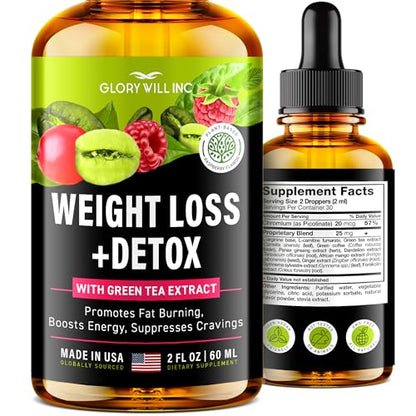 Glory Will Inc Weight Loss Drops Natural Detox Made in USA - Diet Drops for Fat Loss - Maple Wellness Supplements