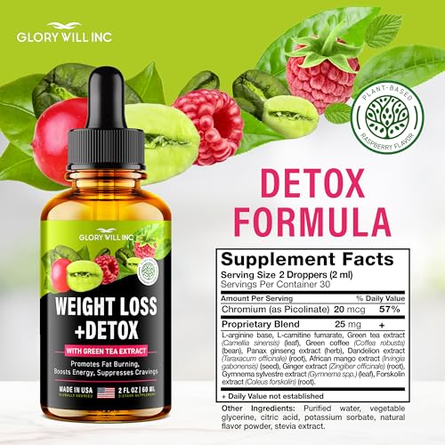 Glory Will Inc Weight Loss Drops Natural Detox Made in USA - Diet Drops for Fat Loss - Maple Wellness Supplements