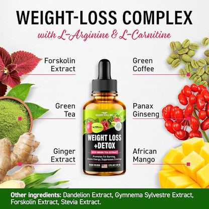 Glory Will Inc Weight Loss Drops Natural Detox Made in USA - Diet Drops for Fat Loss - Maple Wellness Supplements