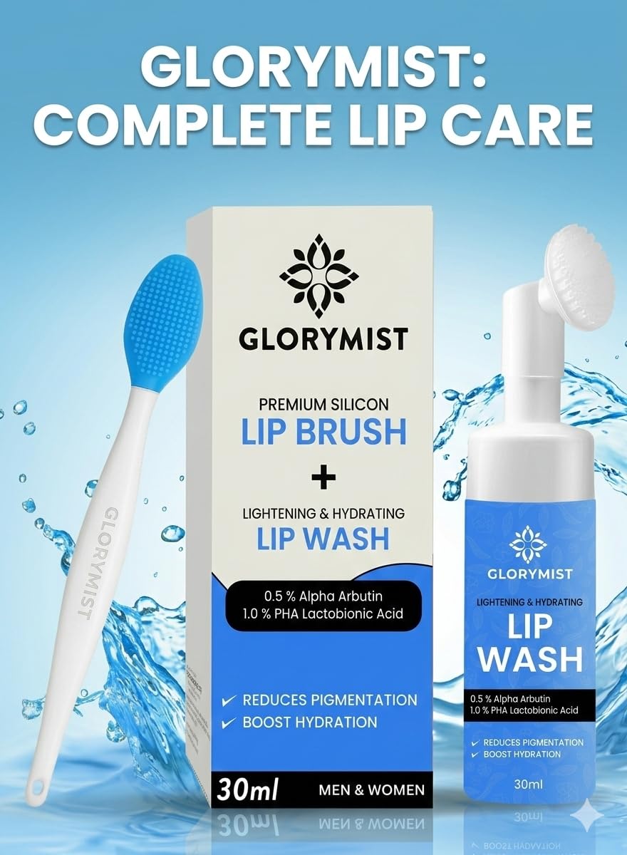 GloryMist All In One Lip Wash & Silicone Brush – Hydrating, Brightening & Exfoliating foaming Cleanser for Dry - Maple Wellness Supplements