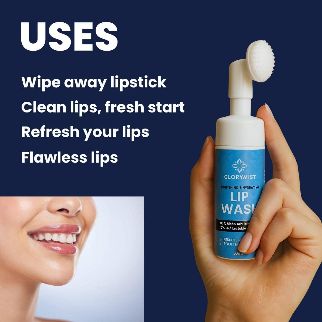 GloryMist All In One Lip Wash & Silicone Brush – Hydrating, Brightening & Exfoliating foaming Cleanser for Dry - Maple Wellness Supplements
