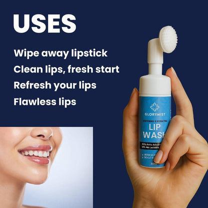GloryMist All In One Lip Wash & Silicone Brush – Hydrating, Brightening & Exfoliating foaming Cleanser for Dry - Maple Wellness Supplements