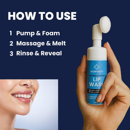 GloryMist All In One Lip Wash & Silicone Brush – Hydrating, Brightening & Exfoliating foaming Cleanser for Dry - Maple Wellness Supplements