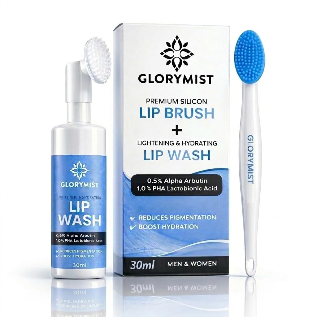 GloryMist All In One Lip Wash & Silicone Brush – Hydrating, Brightening & Exfoliating foaming Cleanser for Dry - Maple Wellness Supplements