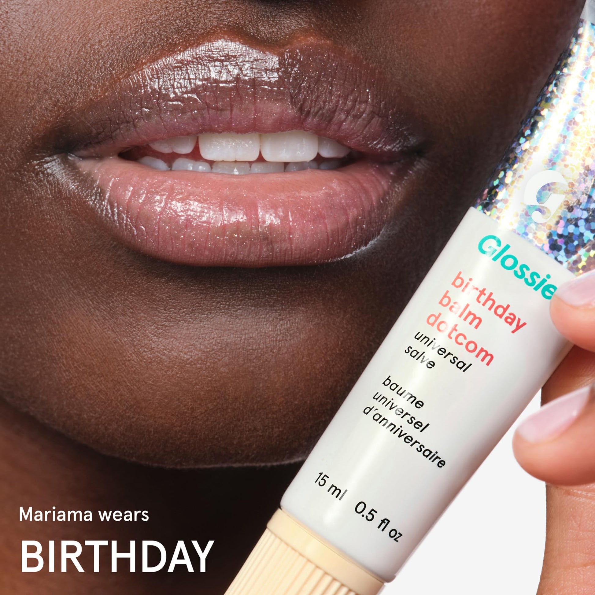 Glossier Balm Dotcom Hydrating Lip Balm - Universal Salve, Up to 12Hr Moisture - Lanolin, Beeswax & Castor Oil for Dry Lips, Cuticles & Skin - Birthday, Clear Soft Shimmer, 15ml - Maple Wellness Supplements