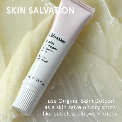 Glossier Balm Dotcom Hydrating Lip Balm - Universal Salve, Up to 12Hr Moisture - Lanolin, Beeswax & Castor Oil for Dry Lips, Cuticles & Skin - Original, Clear Fragrance-Free, 15ml - Maple Wellness Supplements