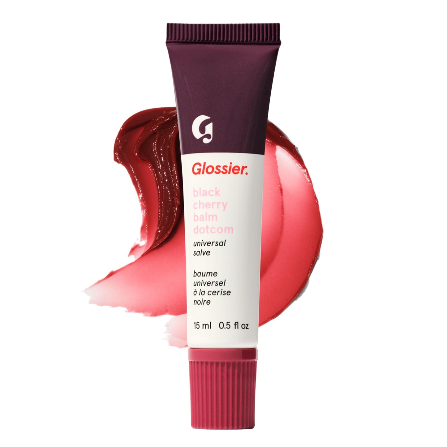 Glossier Balm Dotcom Hydrating Tinted Lip Balm - Universal Salve, Up to 12Hr Moisture for Dry Lips, Cuticles & Skin - Lanolin, Beeswax & Castor Oil - Black Cherry, Burgundy Tint, 15ml - Maple Wellness Supplements