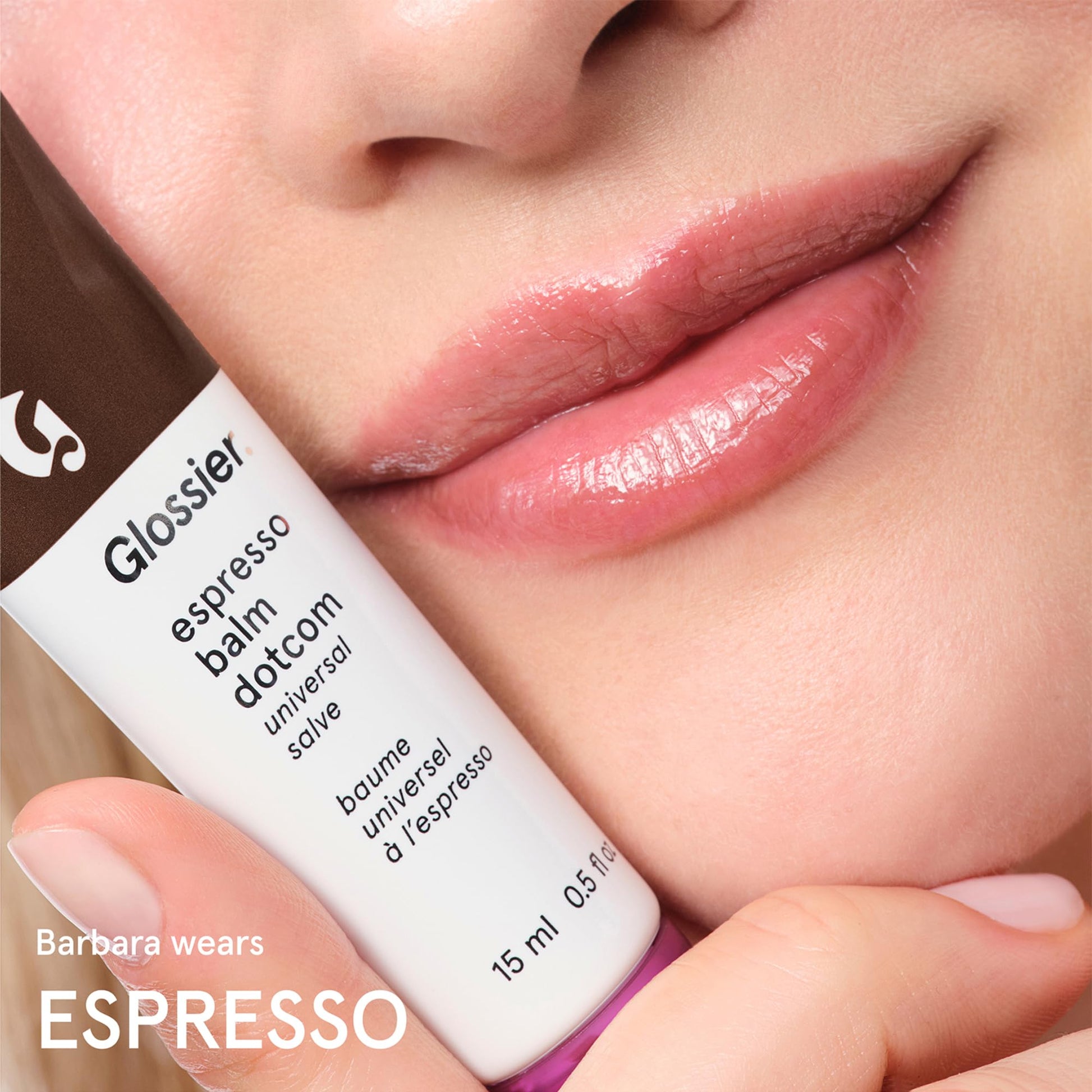 Glossier Balm Dotcom Hydrating Tinted Lip Balm - Universal Salve, Up to 12Hr Moisture for Dry Lips, Cuticles & Skin - Lanolin, Beeswax & Castor Oil - Espresso, Mocha Tint, 15ml - Maple Wellness Supplements