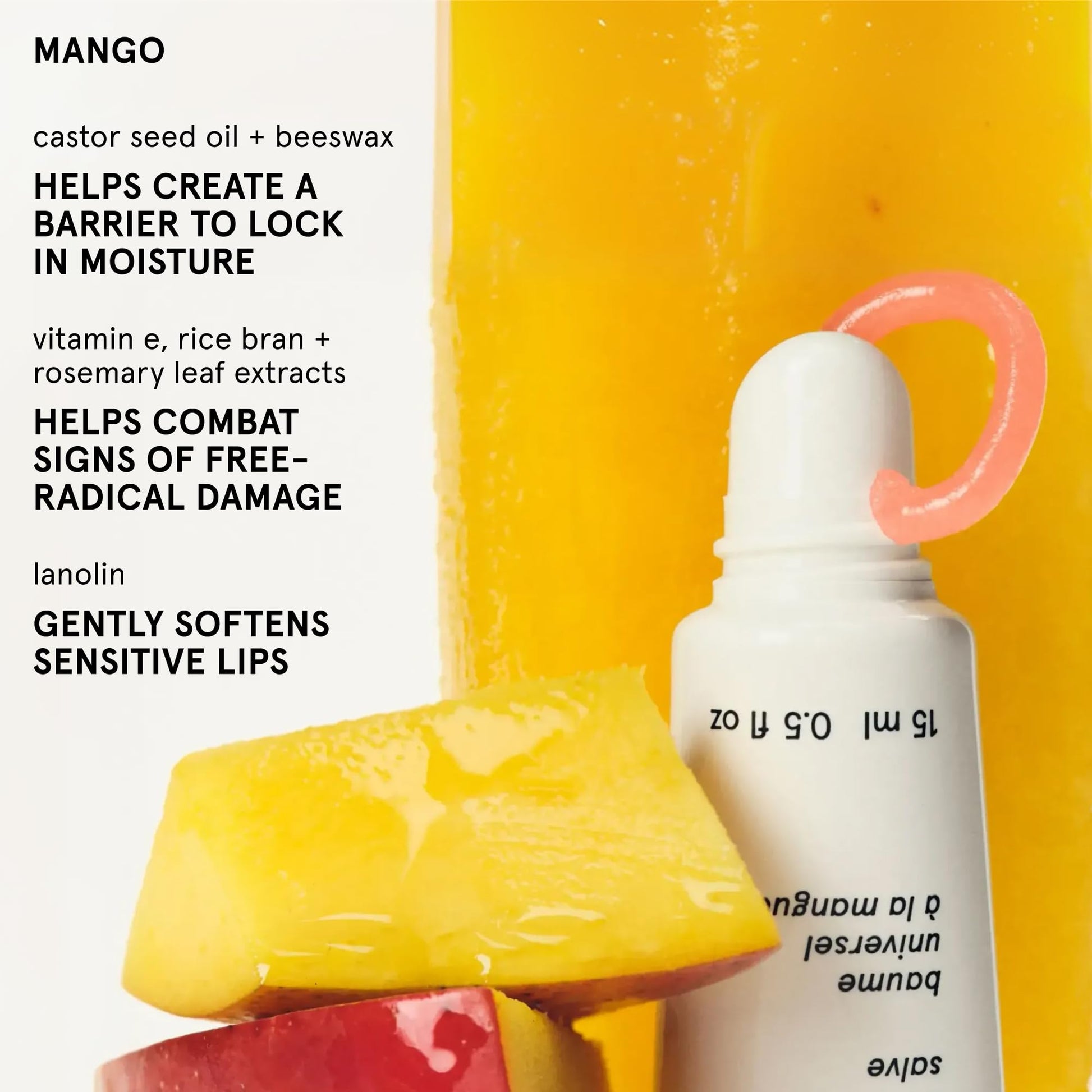 Glossier Balm Dotcom Hydrating Tinted Lip Balm - Universal Salve, Up to 12Hr Moisture for Dry Lips, Cuticles & Skin - Lanolin, Beeswax & Castor Oil - Mango, Tropical Peach Tint, 15ml - Maple Wellness Supplements