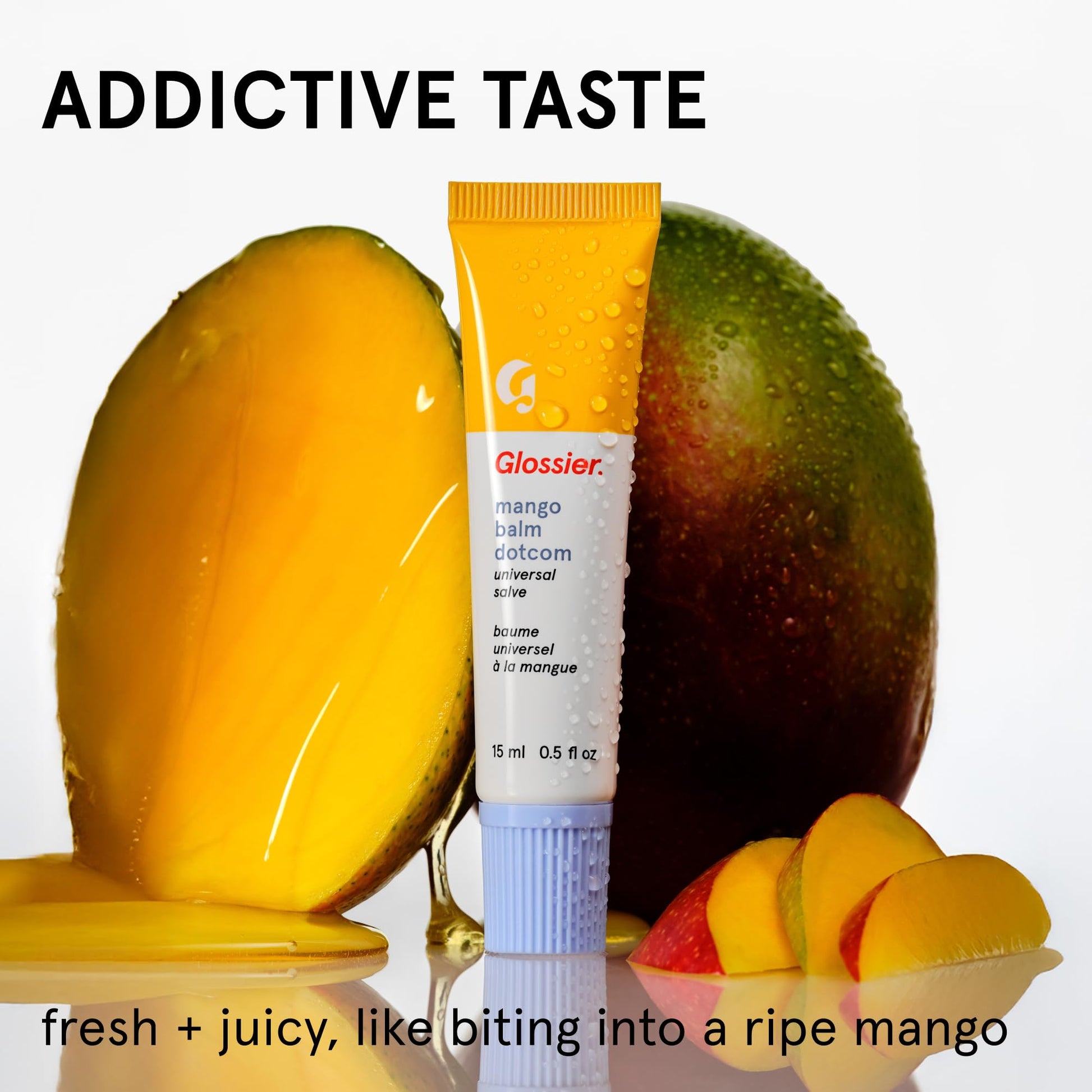 Glossier Balm Dotcom Hydrating Tinted Lip Balm - Universal Salve, Up to 12Hr Moisture for Dry Lips, Cuticles & Skin - Lanolin, Beeswax & Castor Oil - Mango, Tropical Peach Tint, 15ml - Maple Wellness Supplements