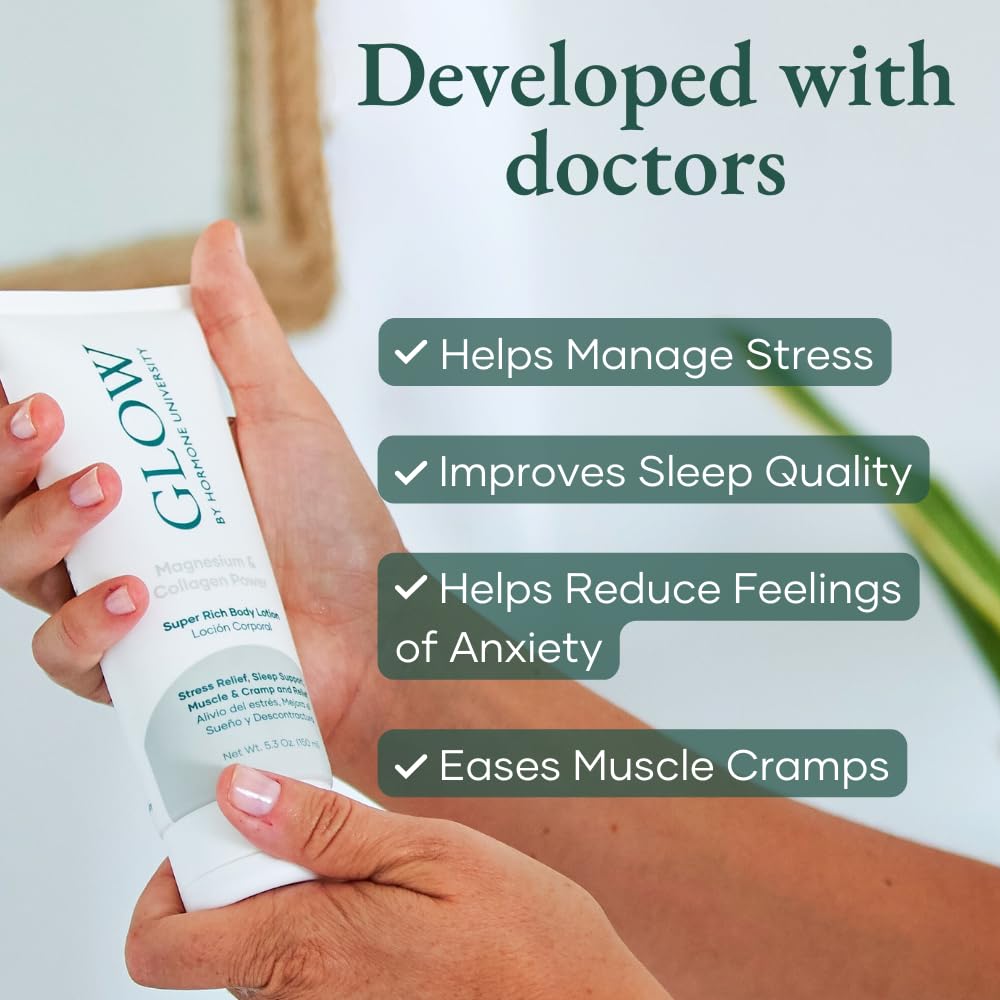 Glow by Hormone University - Magnesium Lotion with Collagen - Magnesium Cream - Bedtime Routine Sleep Lotion - The Highest Concentration of Genuine Zechstein Magnesium Chloride (Pack of 1) - Maple Wellness Supplements