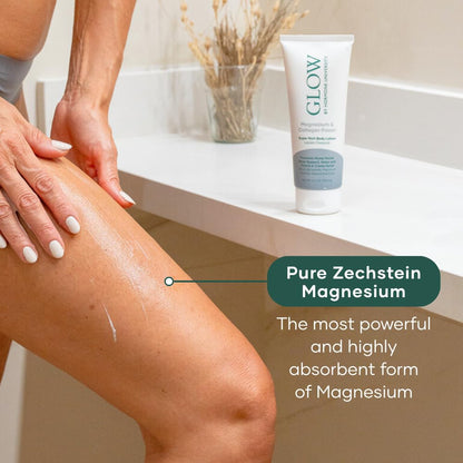 Glow by Hormone University - Magnesium Lotion with Collagen - Magnesium Cream - Bedtime Routine Sleep Lotion - The Highest Concentration of Genuine Zechstein Magnesium Chloride (Pack of 1) - Maple Wellness Supplements