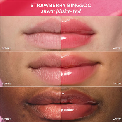 Glow Recipe Glass Balm Lip Treatment - 12Hr Hydrating Lip Balm & Moisturizer with Hyaluronic Acid to Smooth, Plump & Protect from Dryness - Sheer Pinky Red Tint, Strawberry Bingsoo (15 ml) - Maple Wellness Supplements