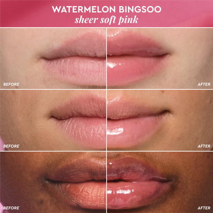 Glow Recipe Glass Balm Lip Treatment - 12Hr Hydrating Lip Balm & Moisturizer with Hyaluronic Acid to Smooth, Plump & Protect from Dryness - Sheer Soft Pink Tint, Watermelon Bingsoo (15 ml) - Maple Wellness Supplements
