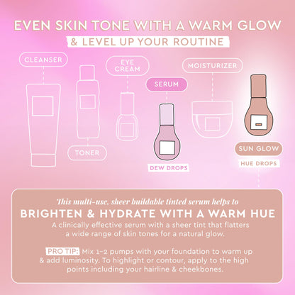 Glow Recipe Hue Drops Bronzing Drops, Tinted Face Serum, Glow Primer + Liquid Highlighter, Niacinamide + Hyaluronic Acid, Radiant Warm Glow, Sunglow (40ml) - Maple Wellness Supplements