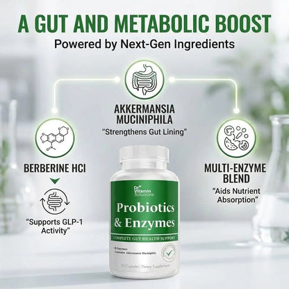 GLP-1 Support Enzymes, Pre & Probiotics for Digestive Health, Berberine Weight Loss Support, Akkermansia Muciniphila for Women & Men | Gut Health, Bloating Relief, 30 Ct - Maple Wellness Supplements