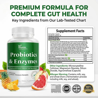 GLP-1 Support Enzymes, Pre & Probiotics for Digestive Health, Berberine Weight Loss Support, Akkermansia Muciniphila for Women & Men | Gut Health, Bloating Relief, 30 Ct - Maple Wellness Supplements