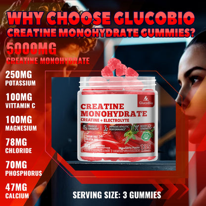 GlucoBio Creatine Monohydrate Gummies (5g) – Pre-Workout Energy & Muscle Growth Support for Men & Women - Maple Wellness Supplements