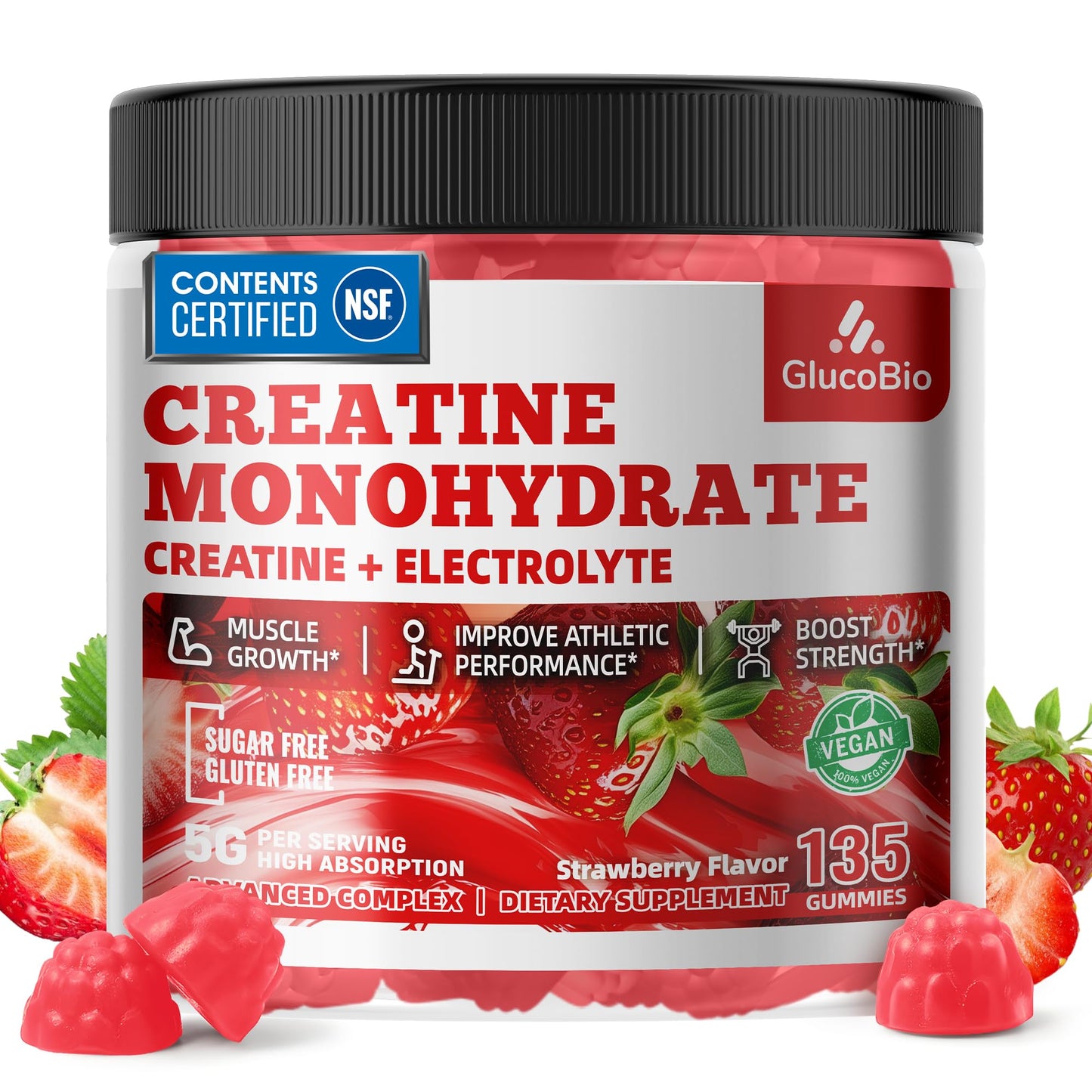 GlucoBio Creatine Monohydrate Gummies (5g) – Pre-Workout Energy & Muscle Growth Support for Men & Women - Maple Wellness Supplements