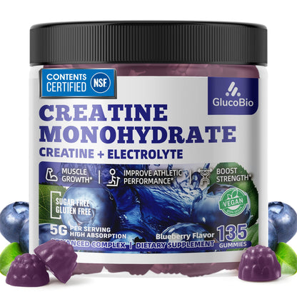 GlucoBio Creatine Monohydrate Gummies (5g) – Pre-Workout Energy & Muscle Growth Support for Men & Women - Maple Wellness Supplements
