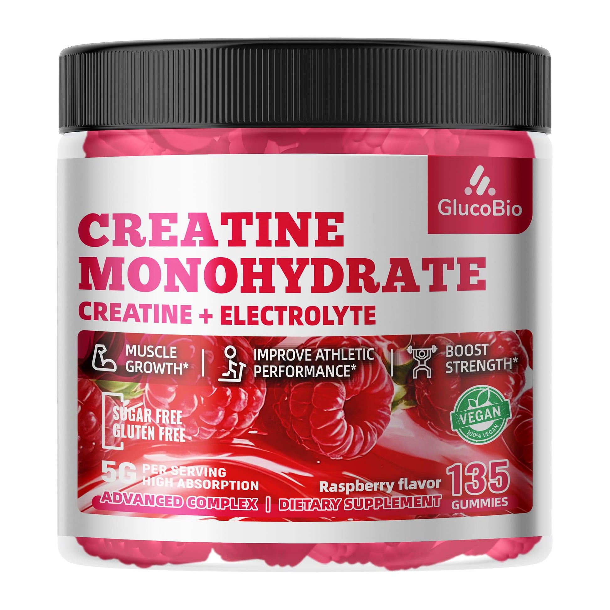 GlucoBio Creatine Monohydrate Gummies (5g) – Pre-Workout Energy & Muscle Growth Support for Men & Women - Maple Wellness Supplements