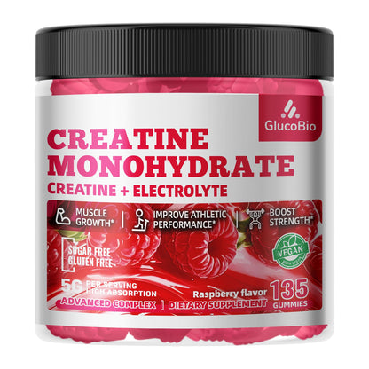 GlucoBio Creatine Monohydrate Gummies (5g) – Pre-Workout Energy & Muscle Growth Support for Men & Women - Maple Wellness Supplements