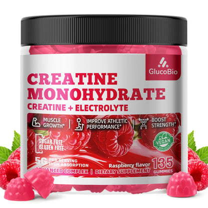 GlucoBio Creatine Monohydrate Gummies (5g) – Pre-Workout Energy & Muscle Growth Support for Men & Women - Maple Wellness Supplements