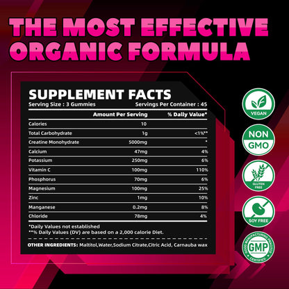 GlucoBio Creatine Monohydrate Gummies (5g) – Pre-Workout Energy & Muscle Growth Support for Men & Women - Maple Wellness Supplements