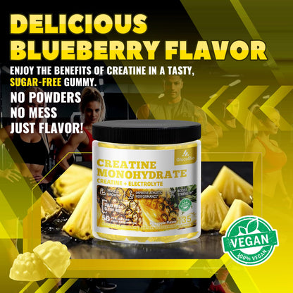 GlucoBio Creatine Monohydrate Gummies (5g) – Pre-Workout Energy & Muscle Growth Support for Men & Women | Pineapple Electrolyte Gummies (135 Count) - Maple Wellness Supplements