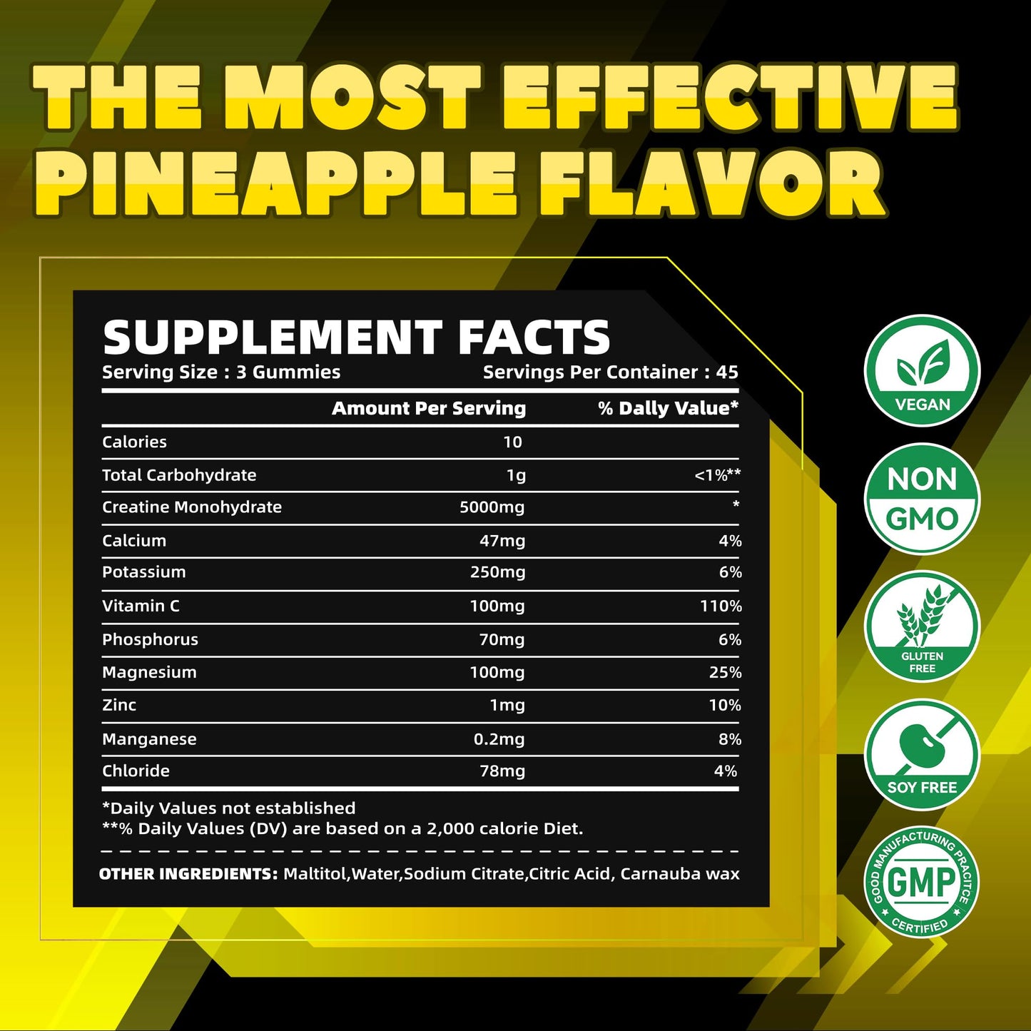 GlucoBio Creatine Monohydrate Gummies (5g) – Pre-Workout Energy & Muscle Growth Support for Men & Women | Pineapple Electrolyte Gummies (135 Count) - Maple Wellness Supplements