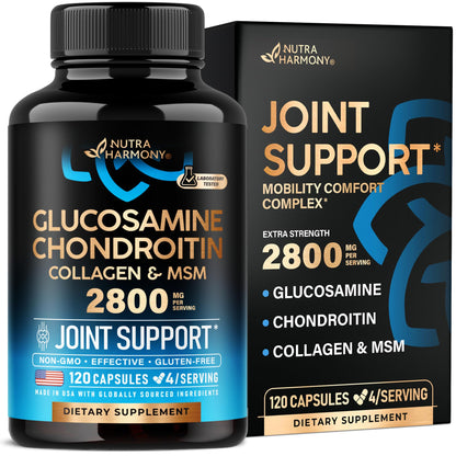 Glucosamine Chondroitin MSM Collagen | HSA | Joint Support Supplement 2800 mg | Made in USA | FSA Approved Product Items | Flexibility Nutritional Vitamins - Maple Wellness Supplements
