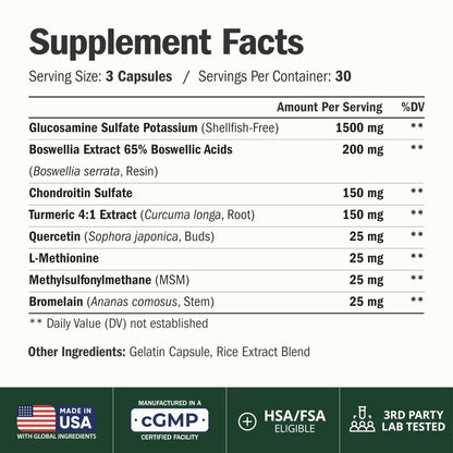 Glucosamine Chondroitin MSM – Joint Support Supplement for Women and Men with Glucosamine Sulfate 1500 mg, Chondroitin and MSM – for Cartilage, Joint Health and Flexibility – 90 Capsules - Maple Wellness Supplements