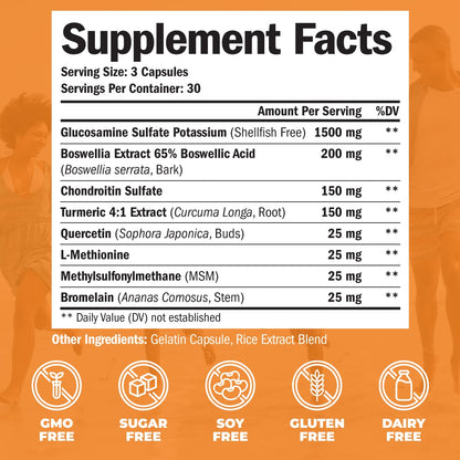 Glucosamine Chondroitin MSM Turmeric Boswellia - Joint Support Supplement. Antioxidant - Maple Wellness Supplements