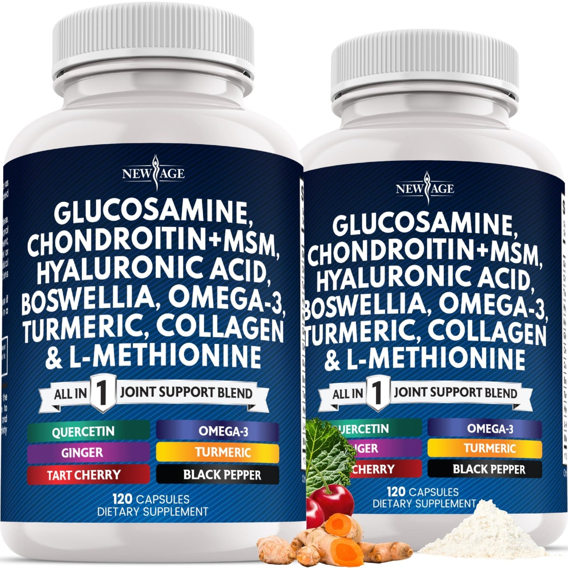 Glucosamine Chondroitin, MSM, Turmeric Curcumin, Collagen, Hyaluronic Acid, Omega 3 – Health Supplement for Men & Women – 240 Count - Maple Wellness Supplements