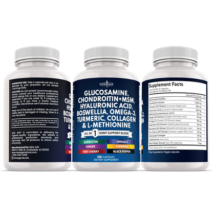 Glucosamine Chondroitin, MSM, Turmeric Curcumin, Collagen, Hyaluronic Acid, Omega 3 – Health Supplement for Men & Women – 240 Count - Maple Wellness Supplements