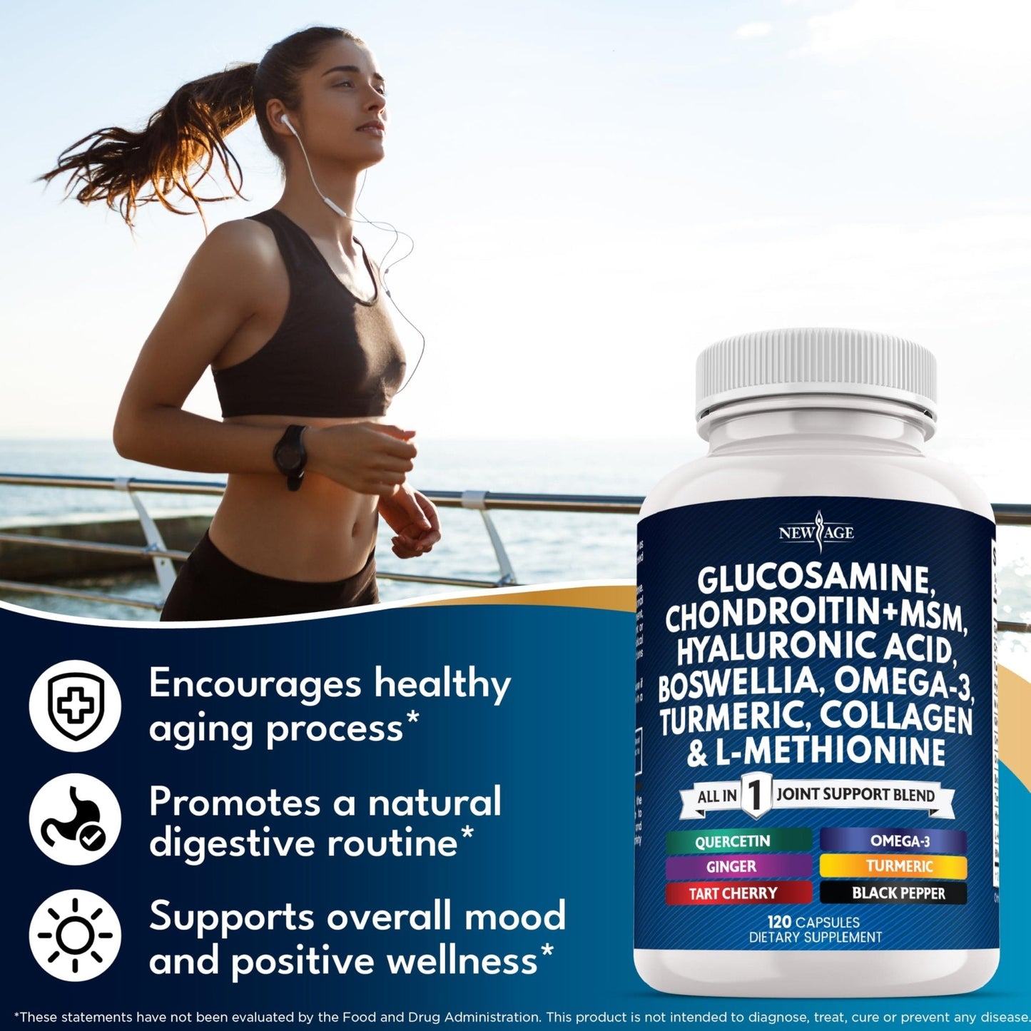Glucosamine Chondroitin, MSM, Turmeric Curcumin, Collagen, Hyaluronic Acid, Omega 3 – Health Supplement for Men & Women – 240 Count - Maple Wellness Supplements